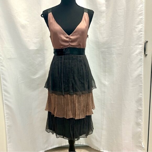 Zara silk satin V-neck sleeveless pleated tiered layered dress Sz  L pink gray - Picture 15 of 15